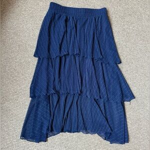 Shimmer Navy Blue Tiered flowy maxi Skirt SZ SMALL
